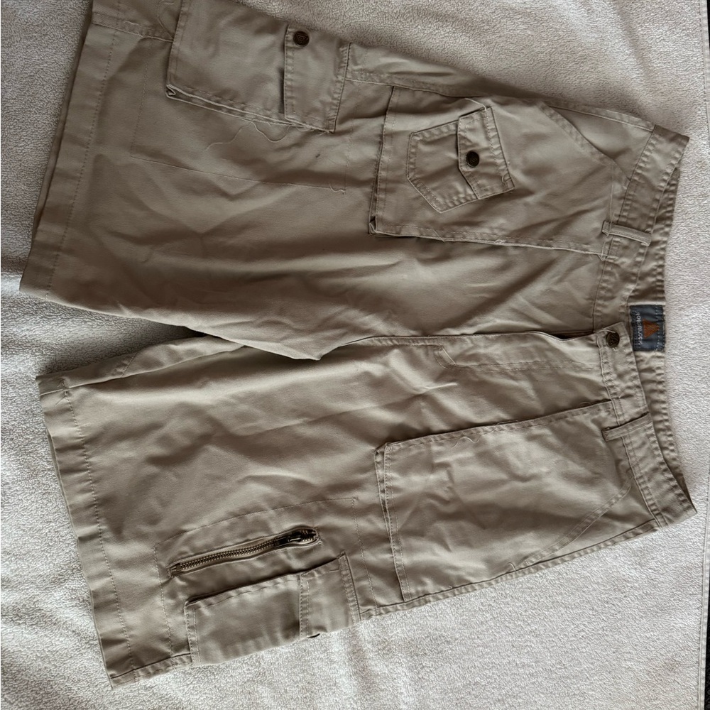 Tan Cargo Shorts with Flat-Front Design